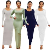 HOT SALES!!! Spring Autumn Sexy Long Dress Women Long Sleeve Round Neck Bodycon Maxi Dress evening party Dress