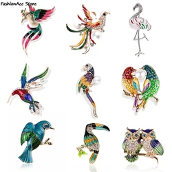 Hot Sale Enamel Crystal Bird Brooch For Women Flamingo Phoenix Mandarin Duck Owl Animal Breastpin Pin Jewelry Accessories