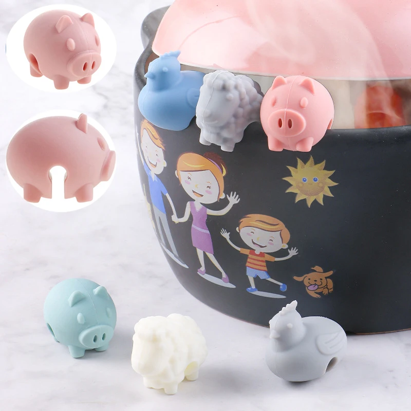 1 Pcs Kitchen Pot Lid Clip Cartoon Silicone Pot Holder Soup Spill-Proof Tool Heat Resistant Raise Pot Stand Kitchen Accessories