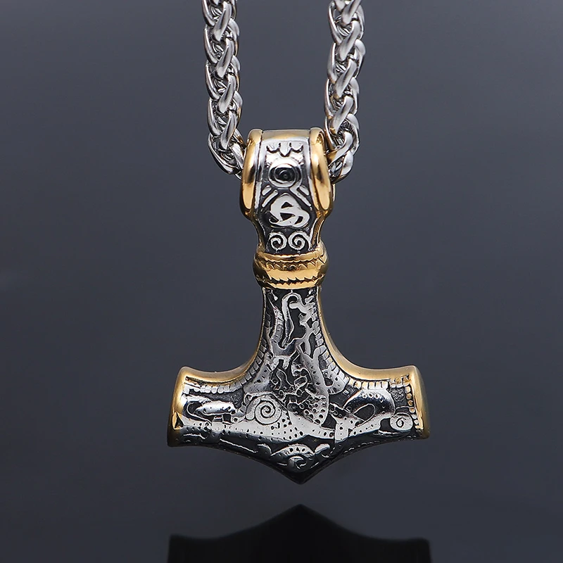 Encanto dominante de moda [acero inoxidable 316L] Mito vikingo nórdico colgante de martillo de Thor collares para hombres y mujeres
