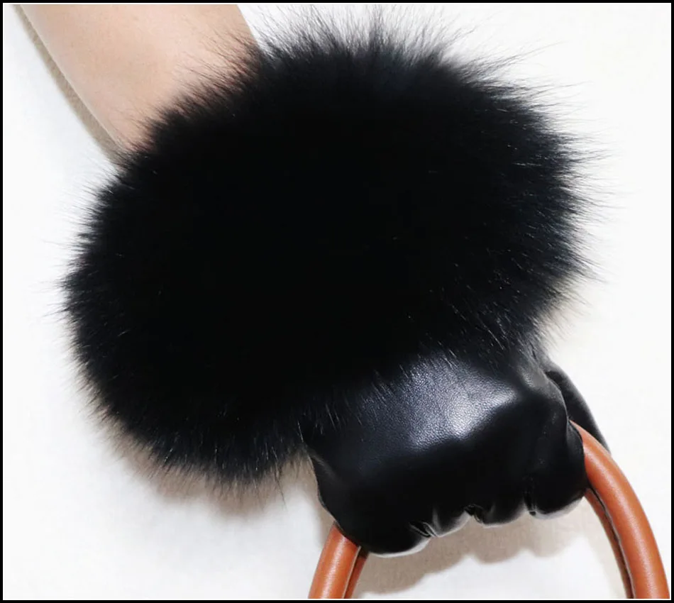 High-end Women\'s Colored Fox Fur Gloves Touch Screen Natural Leather Sheepskin Cycling Driving Winter Warm Plush Thick Mink Fur