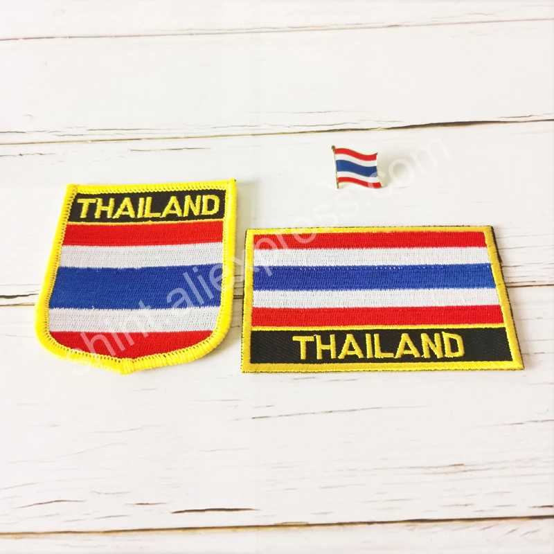 Thailand National Flag Embroidery Patches Badge Shield And Square Shape Pin One Set On The Cloth Armband   Backpack  Decoration