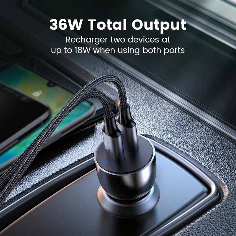 UGREEN 40W PD Car Charger Quick Charge QC4.0 3.0 for Xiaomi USB Type C PD Fast Charging for iPhone 14 13 12 Mobile Phone Charger