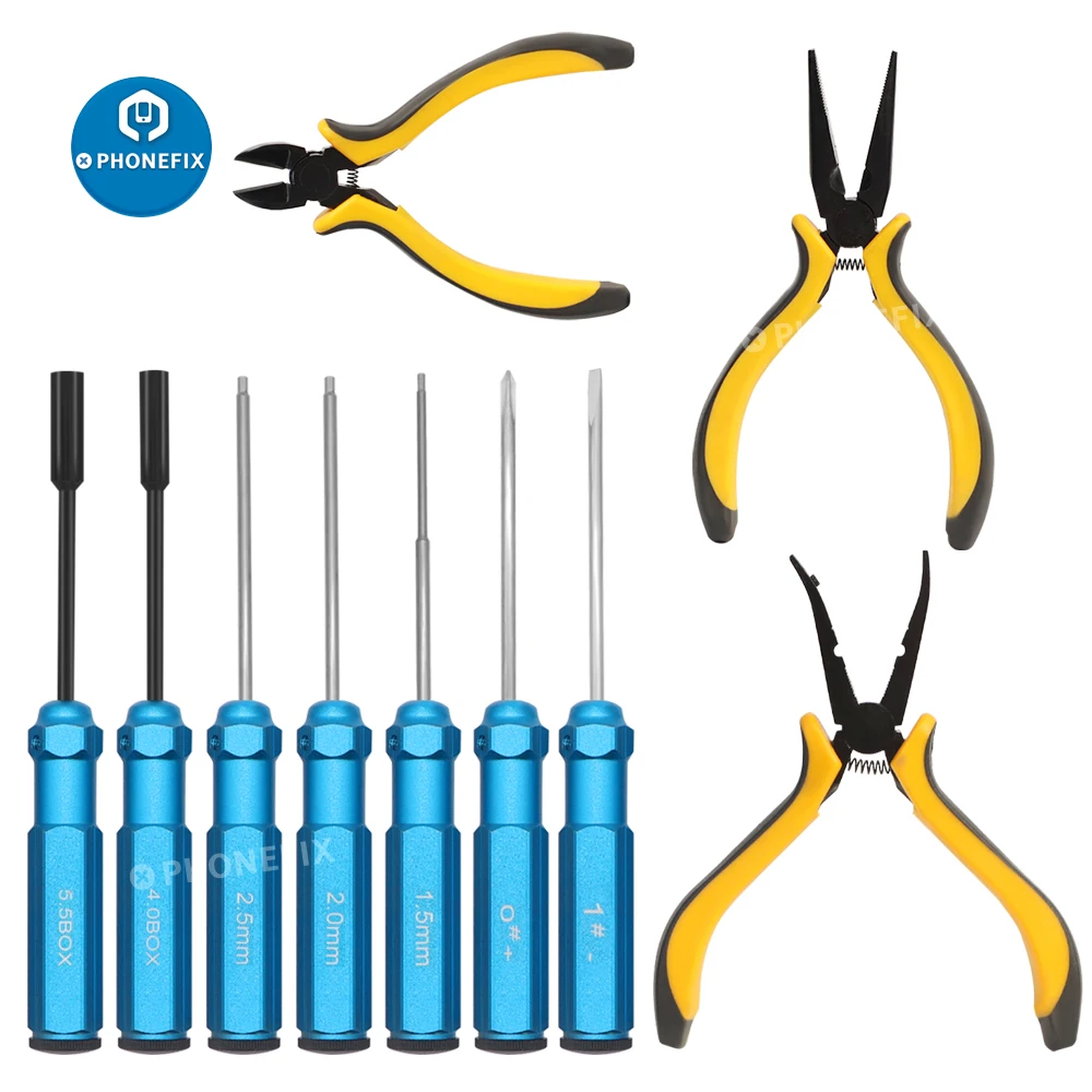 

10 in 1 RC Car Tool Kit Screwdriver Set Pliers Hex Sleeve Socket Repair Tools for Repair RC Quadcopter Drone Helicopter Airplane