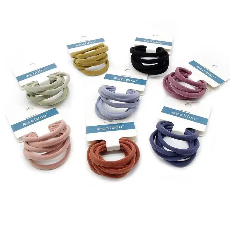 

6Pcs Women Girls High Elasticity Rolled Towel Hair Rope Candy Solid Color Rubber Band Ring Ponytail Holder