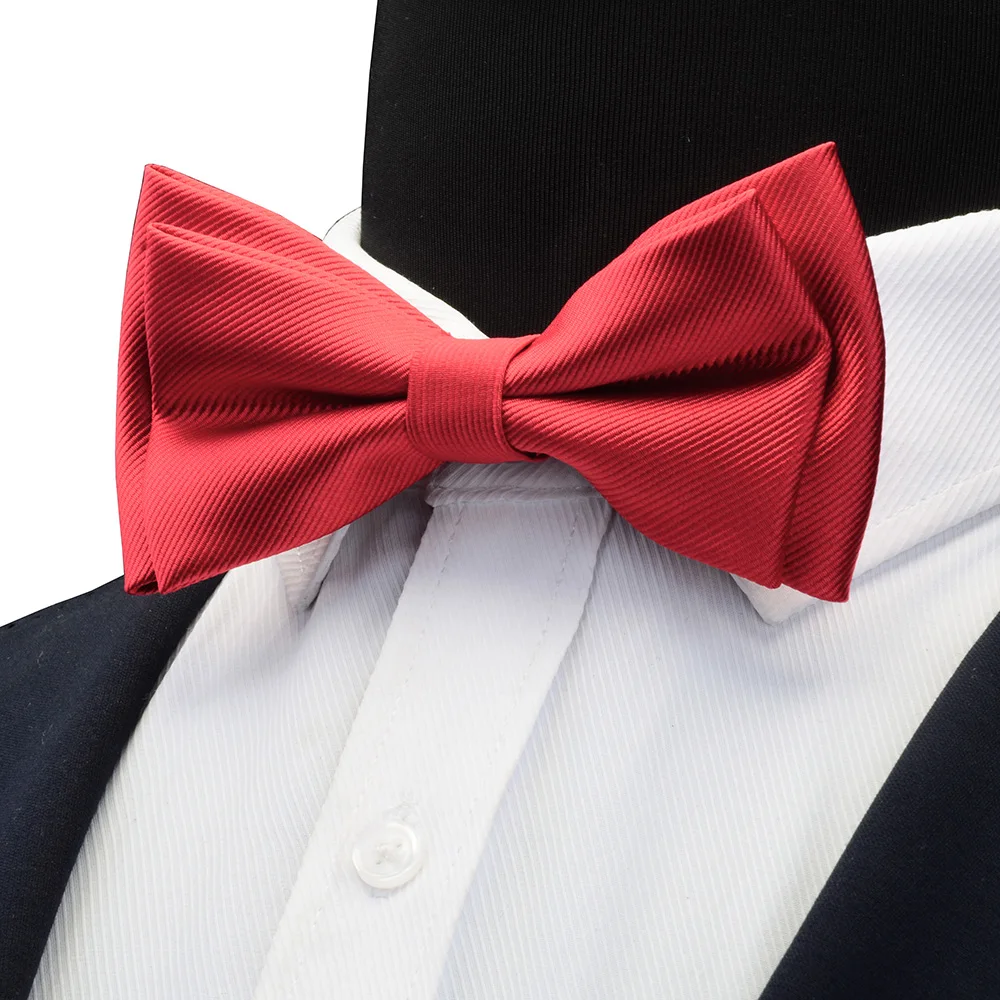 GUSLESON Mens Solid Color Two Layer Pre-tied Bow Tie Red Black Purple Gold Blue Yellow Green Bowtie for Wedding Party Business