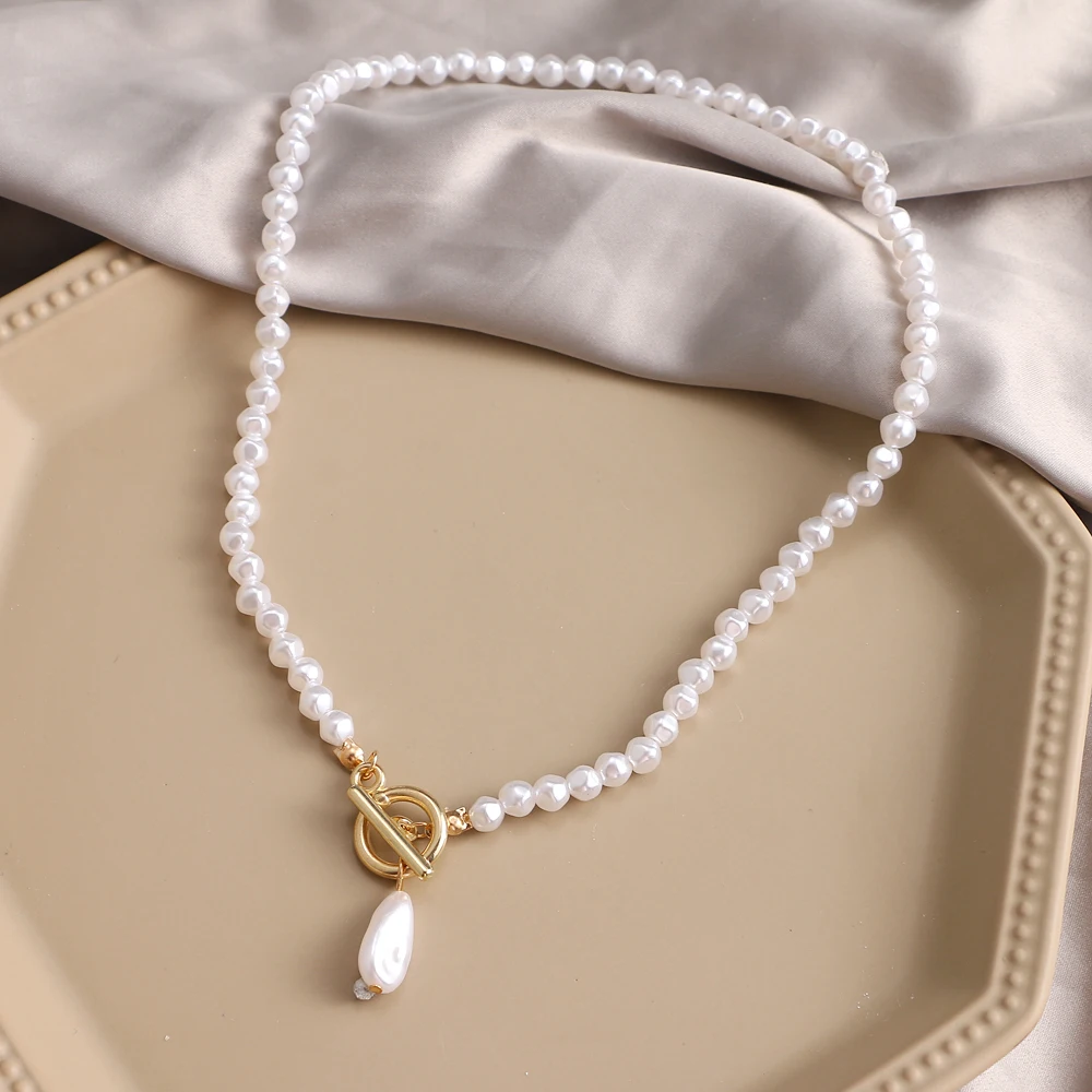 FNIO 2021 New Fashion Pearl Chains Choker Necklace Cute Double Layer Women\'S Neck Chain Pendant For Women Jewelry Girl Gift