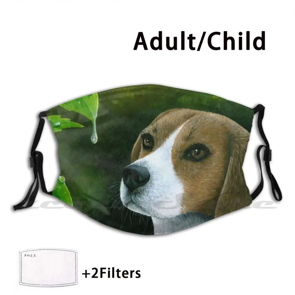 Mascarilla con filtro Pm2.5 para adultos y niños, máscara lavable con patrón personalizado de perro Beagle, hojas verdes, gota de agua artbymmm Dumas, 116