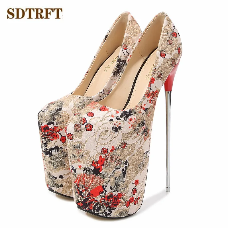 Crossdresser 30 22 19cm Ultra High Metal Thin Heels Cosplay Lace flowers Pumps wedding shoes Woman Steel Pipe Dance Stilettos