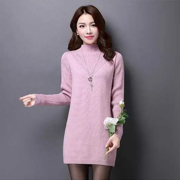 Half High Collar Sweater Dress Women Elegant Long Sleeve Solid Casual Slim Long Sleeve Knitted Elegant Bottoming Dress NS4789