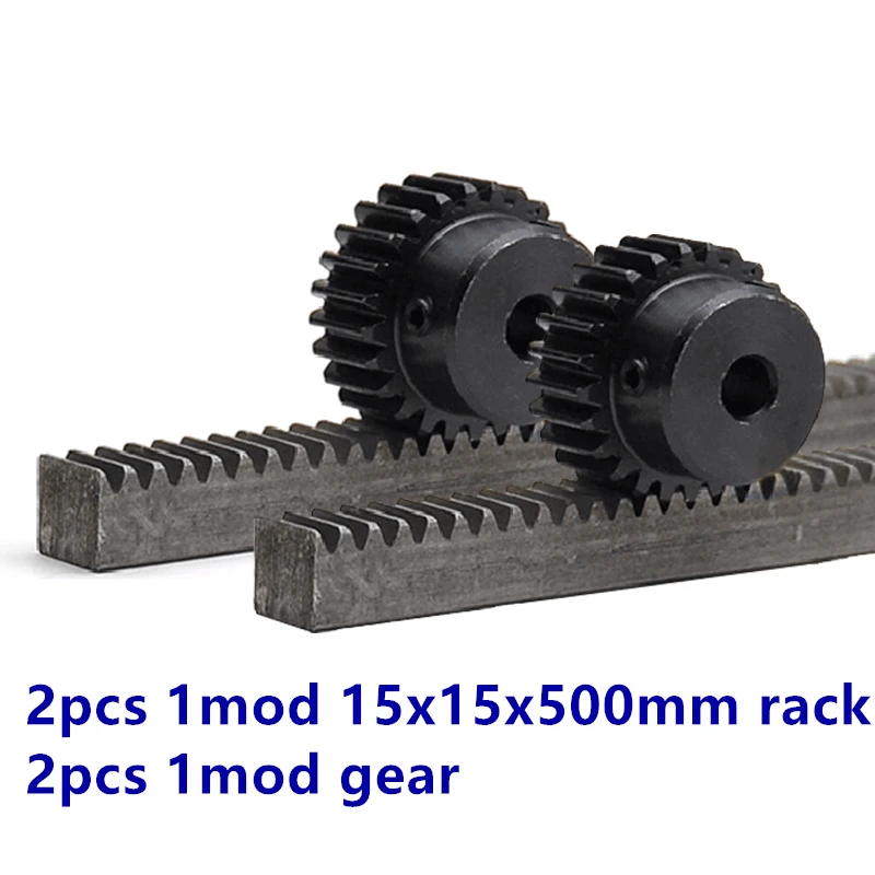 

2pcs/lot 1Mod 1 Modulus Gear Rack steel 15*15*500mm + 2pcs 1M 17teeth 15teeth pinion 45 steel gear metal gear