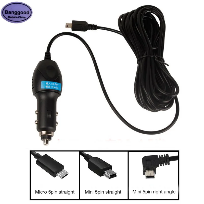 

5V 3A Micro 5pin or Mini 5pin Dash Cam Car Cigarette Adapter Lighter Socket Charger 4.5m Cable Length For Car GPS Radar Detector