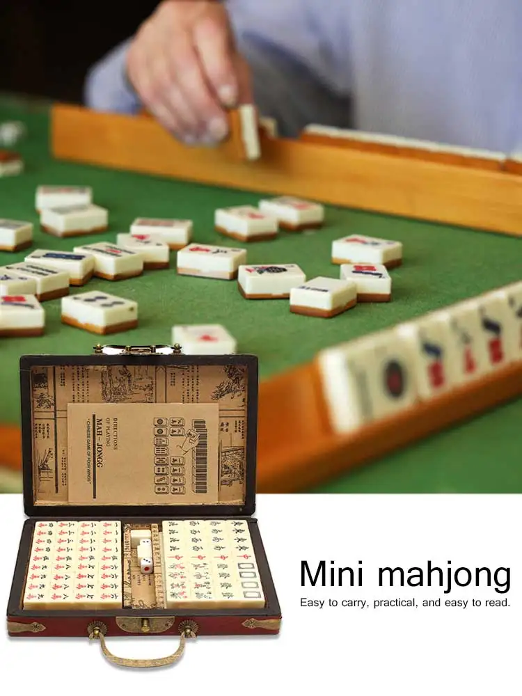 Jeu de société chinois de Mahjong, avec boîte de 144 carreaux, jeu de voyage pour adultes, pratique, carreaux gravés, jeux de Table