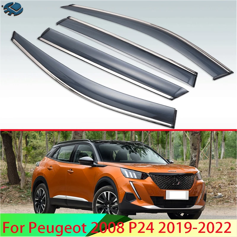 

For Peugeot 2008 P24 2019-2022 Car Accessories Plastic Exterior Visor Vent Shades Window Sun Rain Guard Deflector 4pcs