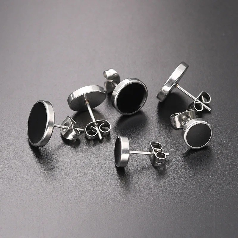 1-4 Pairs Stainless Steel Enamel Round Stud Earrings for Men Women 4 Colors/Set 6MM/8MM/10MM/12MM Option