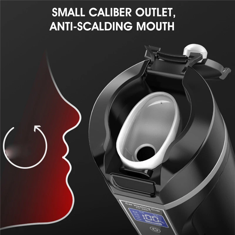Taza de calentamiento de acero inoxidable para coche, hervidor de agua eléctrico de 450ml, 12V/24V, pantalla LCD, temperatura, café, té, leche