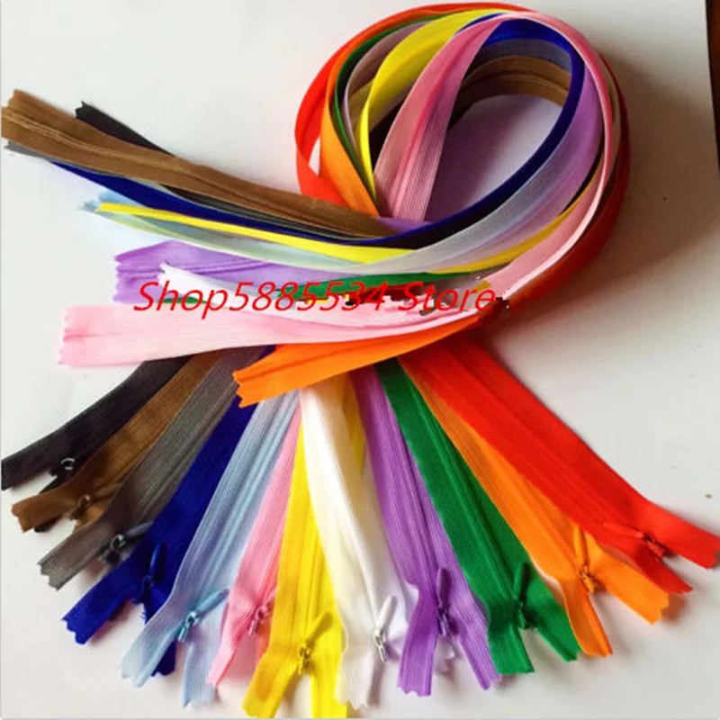 10pcs 3# pink 28cm/30cm/40cm/50cm/60cm nylon invisible soft tulle coil Chiffon zipper sewing  Silk Zippers