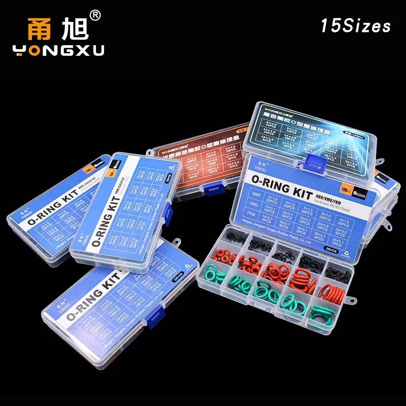 O Ring Kit Silicone Rubber O Ring Set Seal VMQ NBR FKM Sealing Oring kit Nitrile Washer Rubber Rings Set Assortment Box