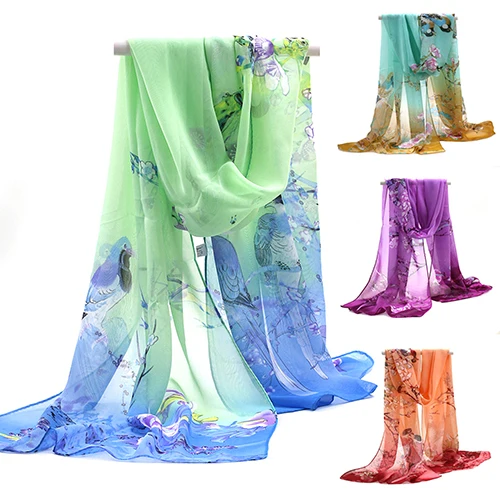 Fashion Scarf Women Long Chiffon Stole Scrawl Flower Printed Soft Sun Block Scarf Summer Flower Printed Soft Scarf