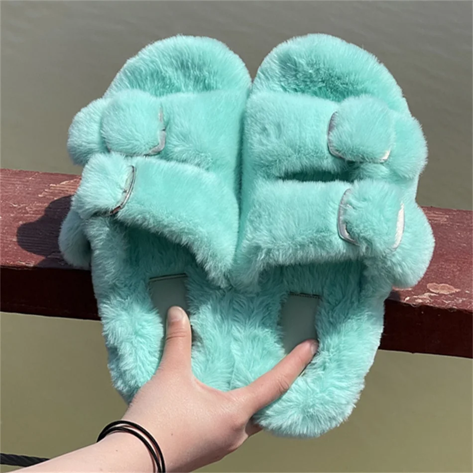 Women Home Slippers Winter Warm Shoes Woman Slip On Flats Slides Female Faux Fur Slippers 36-42 Wholesale Slippers