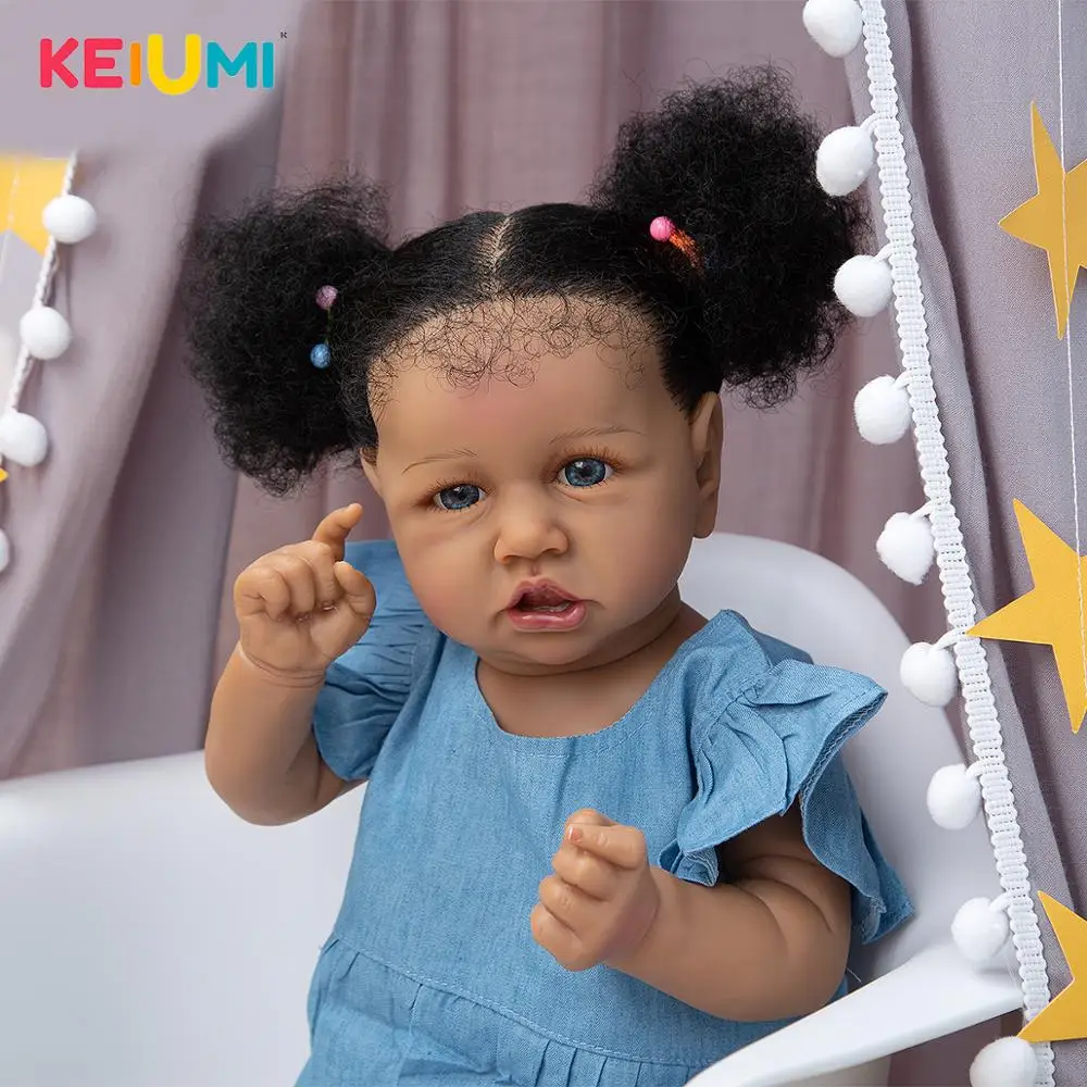 

KEIUMI 57 CM Full Body Silicone Reborn Toddler Baby Dolls Lifelike Black Skin Bebe Doll Waterproof Bath Toy For Grils Gift