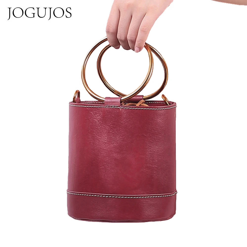 JOGUJOS 2021 New Arrvial Bucket Bag Women 100% Genuine Leather Crossebody Bag Female Handbag High Quality Lady Classic Tote Bag