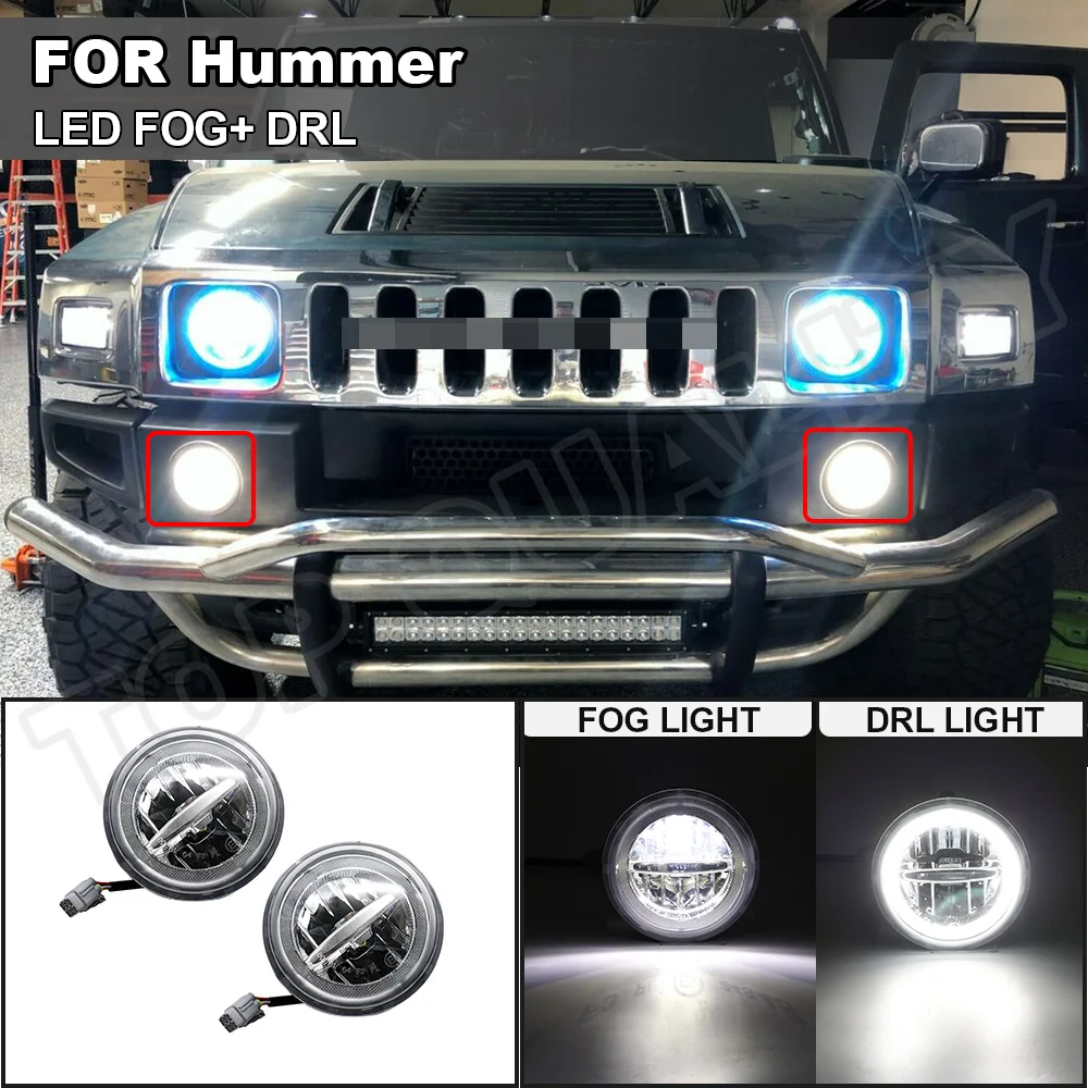 For 2003-2009 Hummer H2 Car Daytime Running Light Assembly White Angle Eye LED DRL Fog Lamp Driving Headlight Front