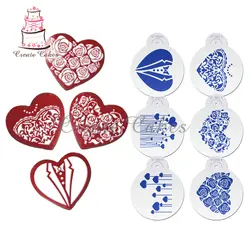 6pcs/set Hearts Cookie Stencil Fondant Cake Mold Rose Flower Biscuits Baking Mould Cake Border Decorating Pastry Spray Tool