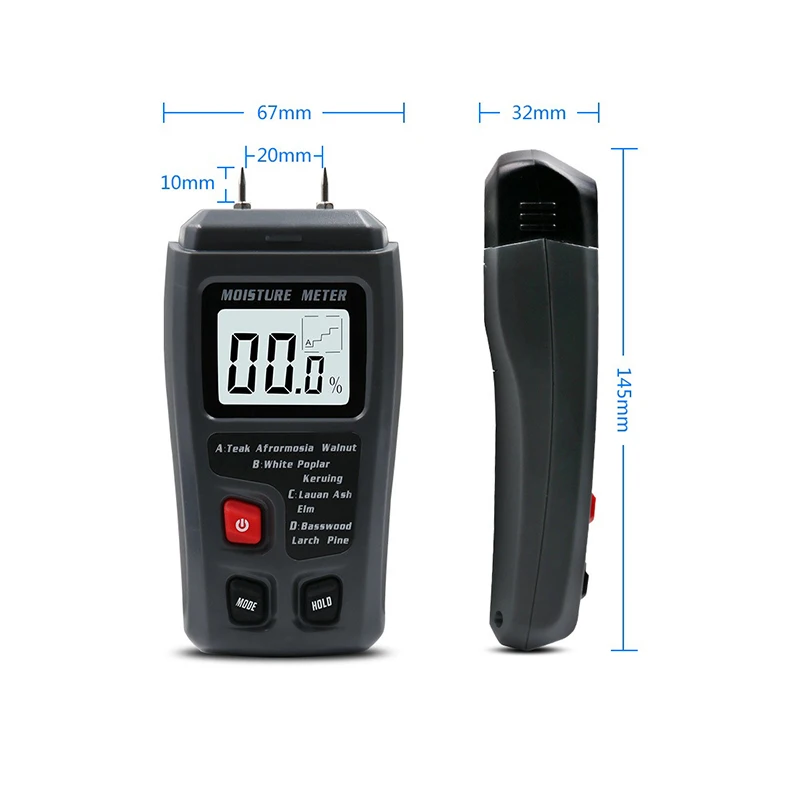 Detector úmido de madeira da madeira do medidor de umidade da caixa do higrômetro do verificador da umidade de digitas dos pinos grande display lcd 0-99.9% mm