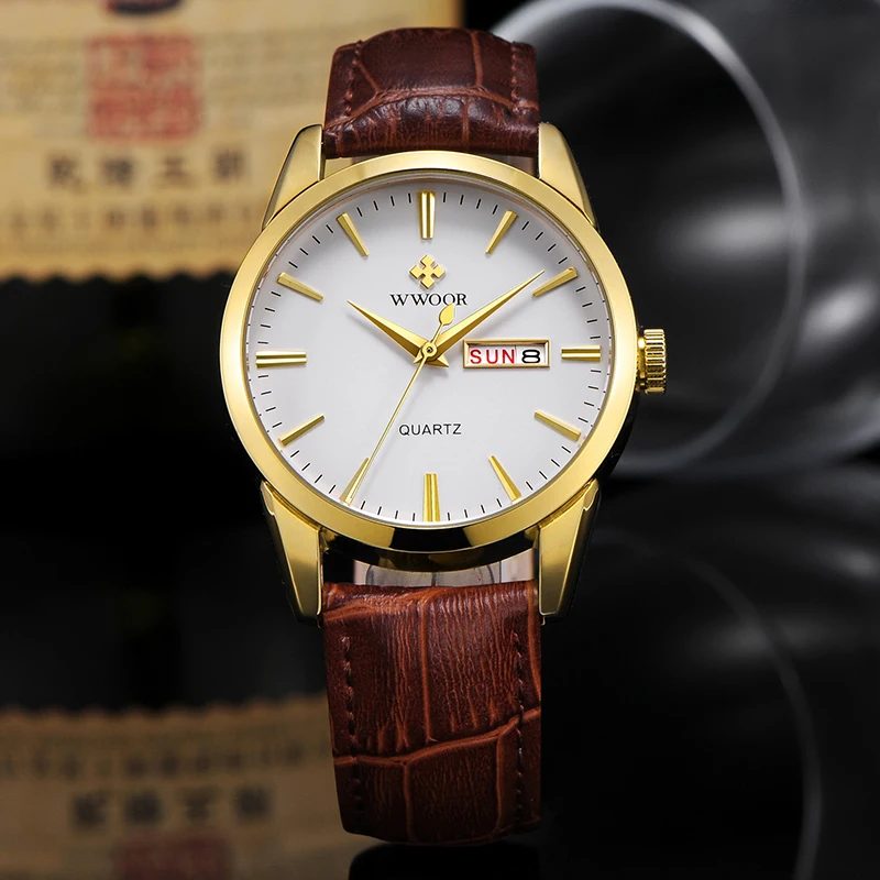 WWOOR Watch Men Top Brand Mens Classic Luxury Watches Leather Casual Business Quartz Wrist Watch Men Waterproof Date Clock Gifts