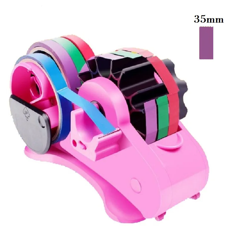 Semi-Auto Tape Dispenser with 35mm Fixed Length Tape Cutter and Free Length Cutter Desktop Cutter Office Packing, Random Color