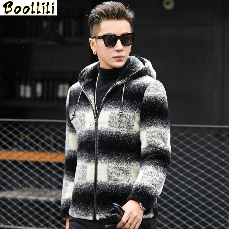 

Real Fur Boollili Coat Men Winter Sheep Shearing Wool Jacket Hooded Warm Fashion Luxury Coats Veste Homme Hiver