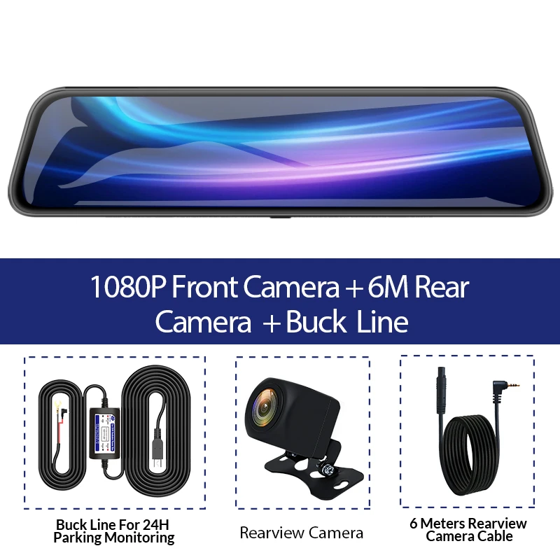 E-ACE 10 Zoll Auto DVR Spiegel Video Recorder 1080P Touchscreen Dashcam Für Auto Dual Objektiv Streaming Fahren recorder Dash Kamera