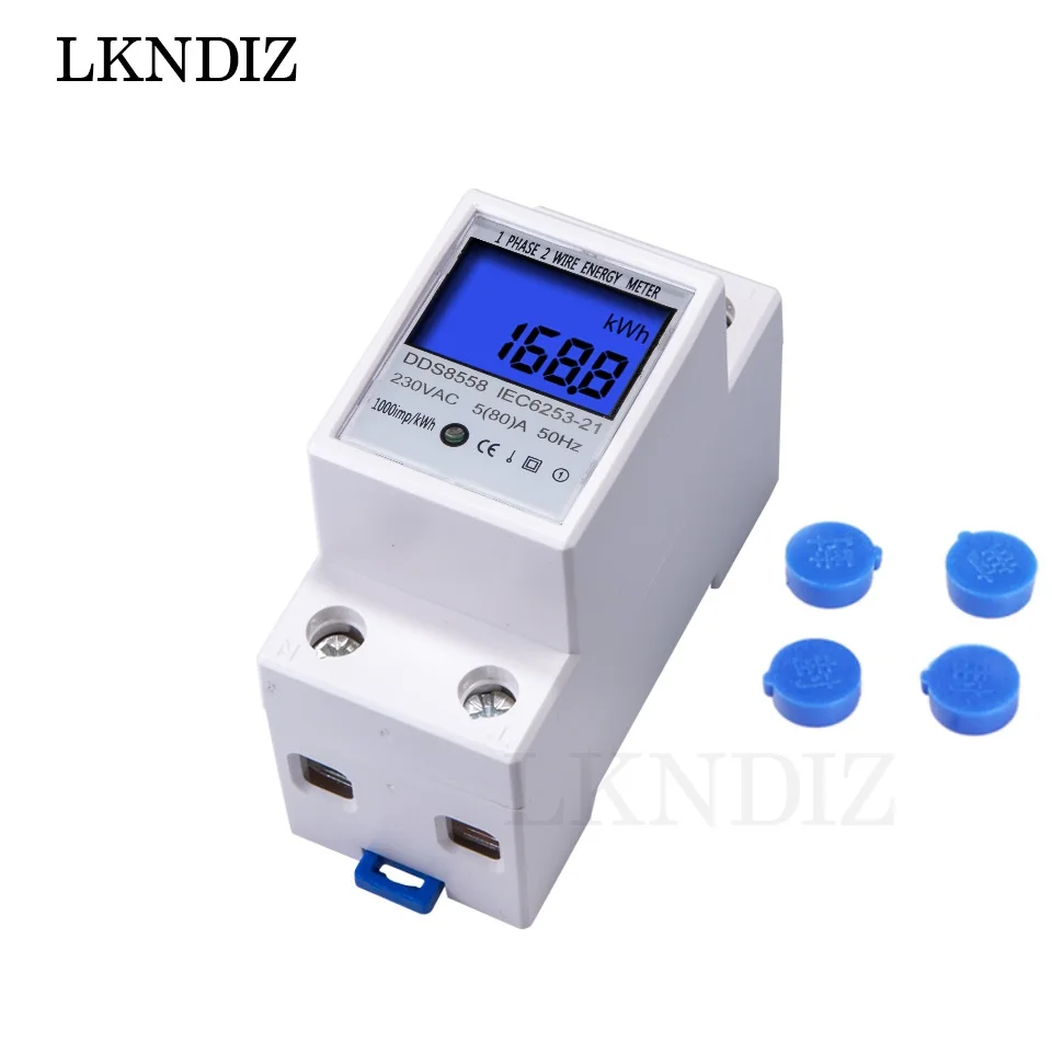 Din Rail kWh Meter 1 Phase 2 Wire LCD Digital Display Power Consumption Energy Electric kWh Counter AC 110V-230V 50/60Hz