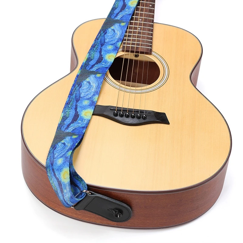 Guitar Strap Widen Thicken Folk-Custom Eletric Acoustic Guitarra Ukulele Bass Accessories Parts Blue The Starry Night