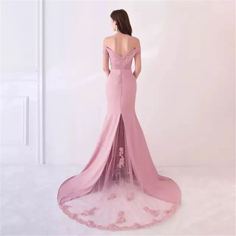 Mermaid Elastic Satin Boat Neck Elegant Floor Length Bridesmaid Dresses Evening Wedding Party Prom Homecoming Birthday Zipper