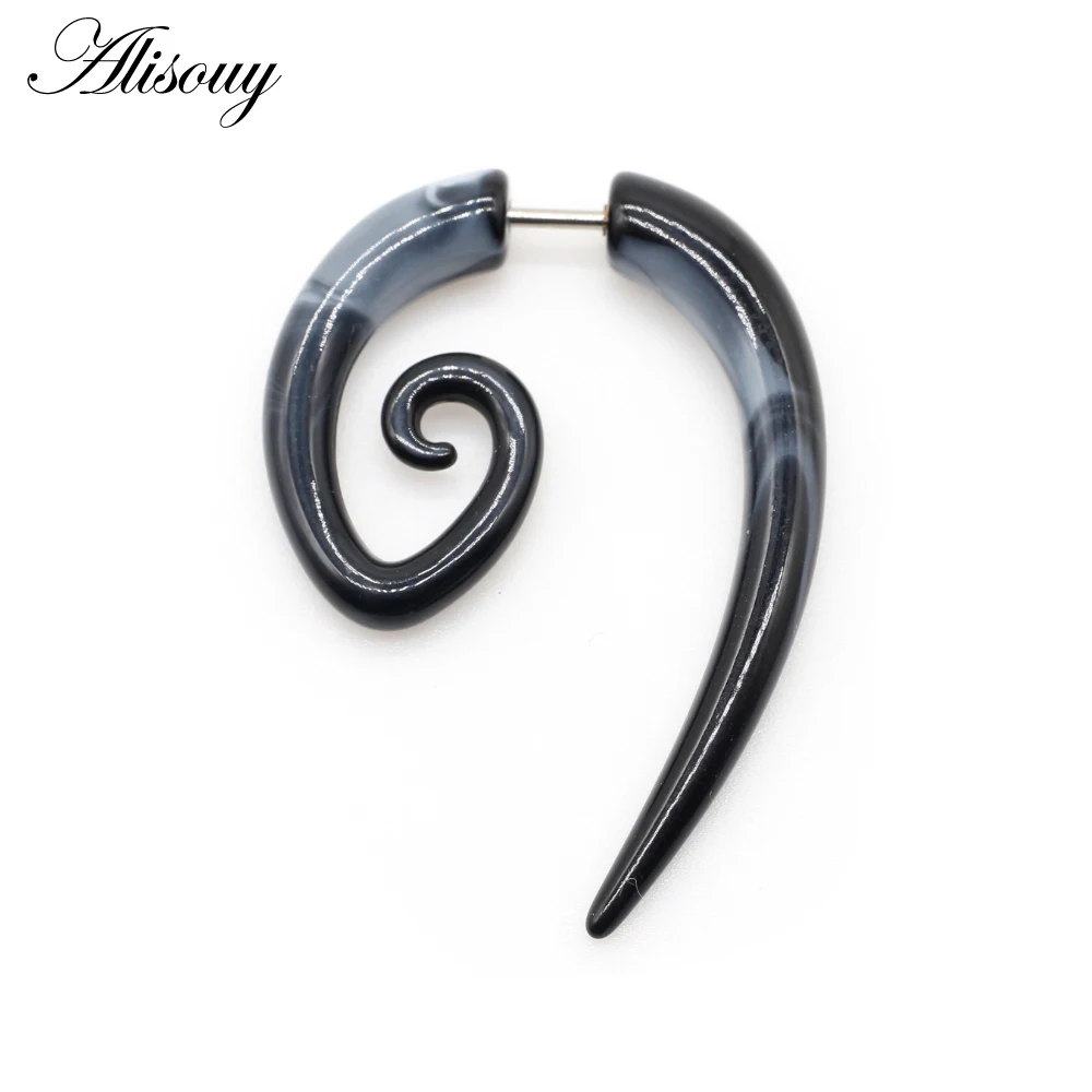 Alisouy 2pc 16G Fake Cheater Ear Plug Gauge Gray Black Color Acrylic Flesh Earring Wing Heart Spiral Shape Body Piercing Jewelry