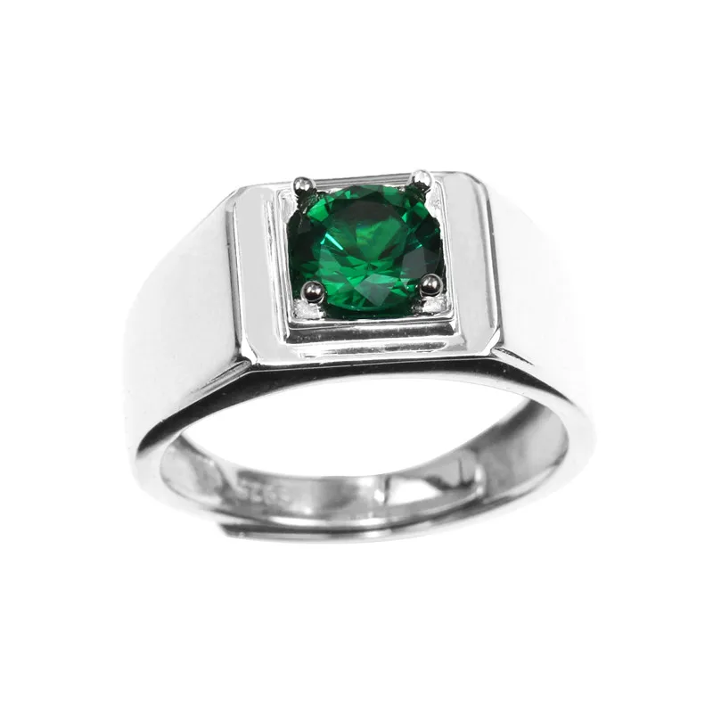 men ring 925 sliver 1ct round green stone tourmaline classic big adjustable good fashion NJ05