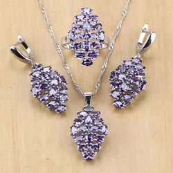 Punk 925 Sterling Silver Jewelry Purple CZ White Cubic Zirconia Jewelry Sets For Women Earring/Pendant/Necklace/Ring