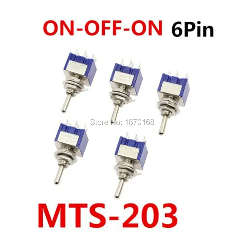 10 قطعة MTS-202 MTS-203 AC 125V 6A أمبير على/على 2 موقف DPDT 6 دبابيس تبديل مصغرة التبديل