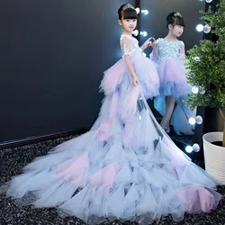 Kids First Communion Dresses Long Trailing Girls Dress Child Mermaid  Long Tail Peacock Ball Gown For Wedding Evening Prom Party