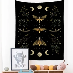 Vintage Moon Phase Tapestry Wall Hanging Moonlight Green Olive Leaf Bohemian Style Hippie Dormitory Home Decor