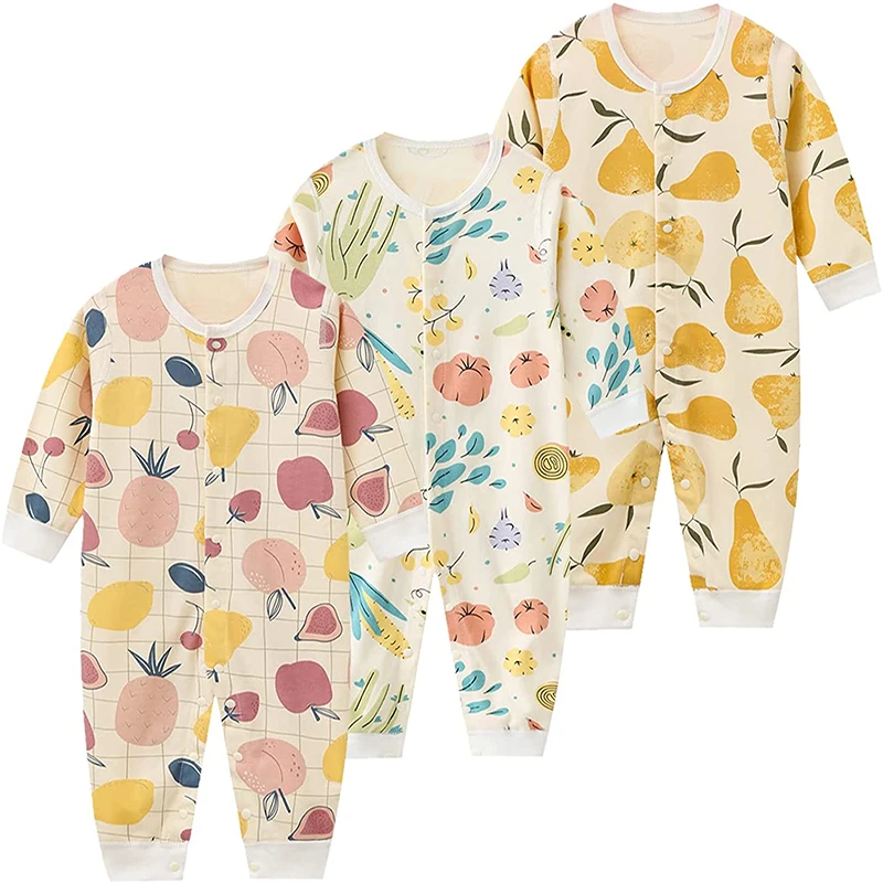 Baby Girl Clothes 3PCS Newborn Cotton Unisex Romper One-Pieces Pajamas Baby Boy Clothes Set Cartoon Print Autumn Ropa Bebe