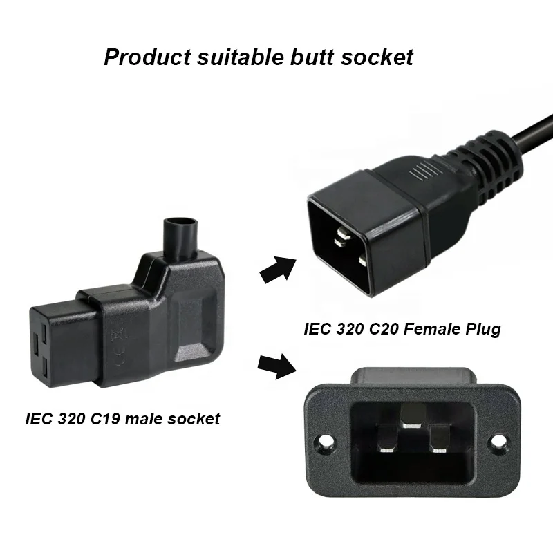 Rewirable Socket PDU UPS 16A 250V 90 Degree Elbow IEC320 C20 Power Connector Connet C19 Female Plug AC Adapter