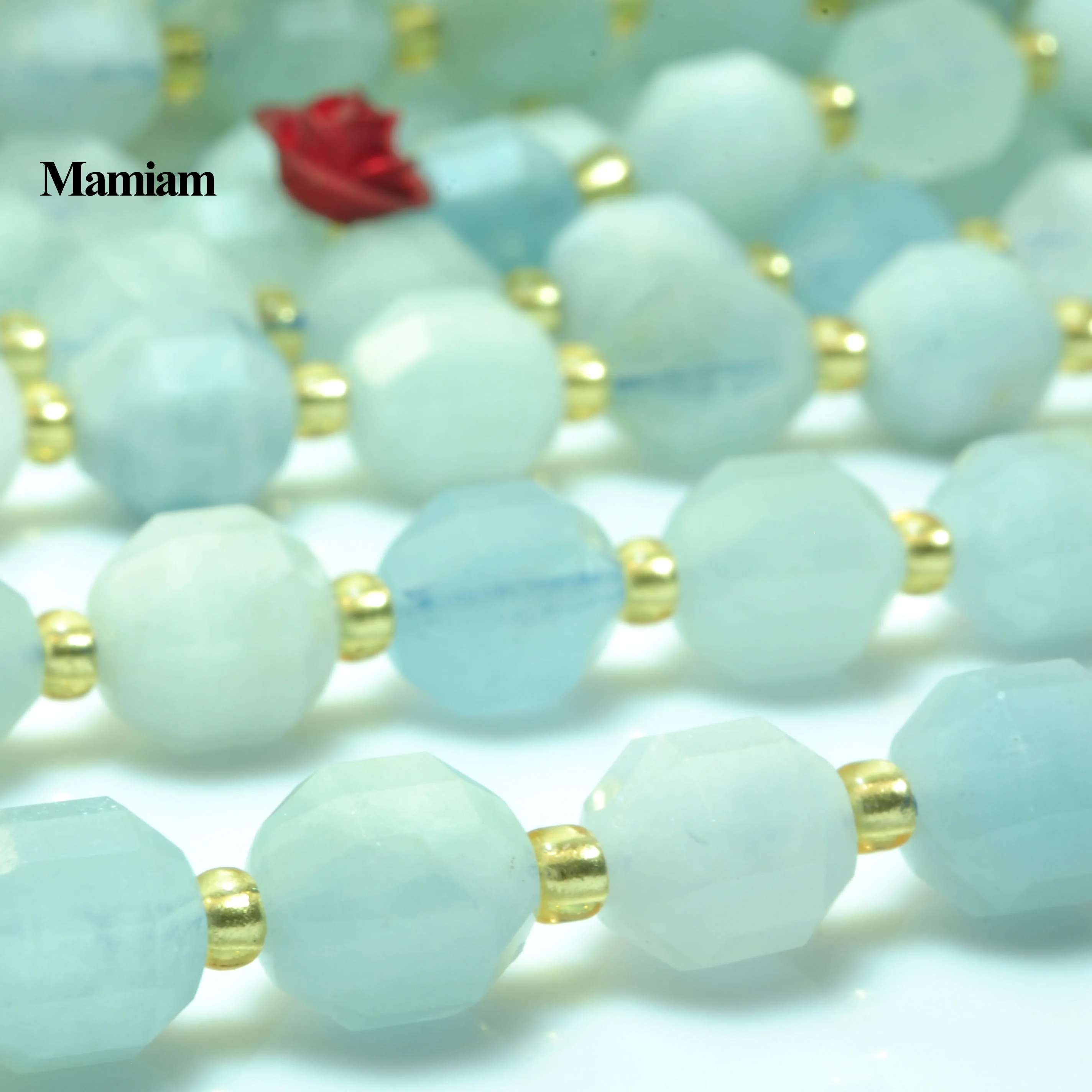 Mamiam Natural Blue Aquamarine Faceted Cylinder Charm Beads 7x8mm Loose Stone Diy Bracelet Necklace Jewelry Making Gift Design