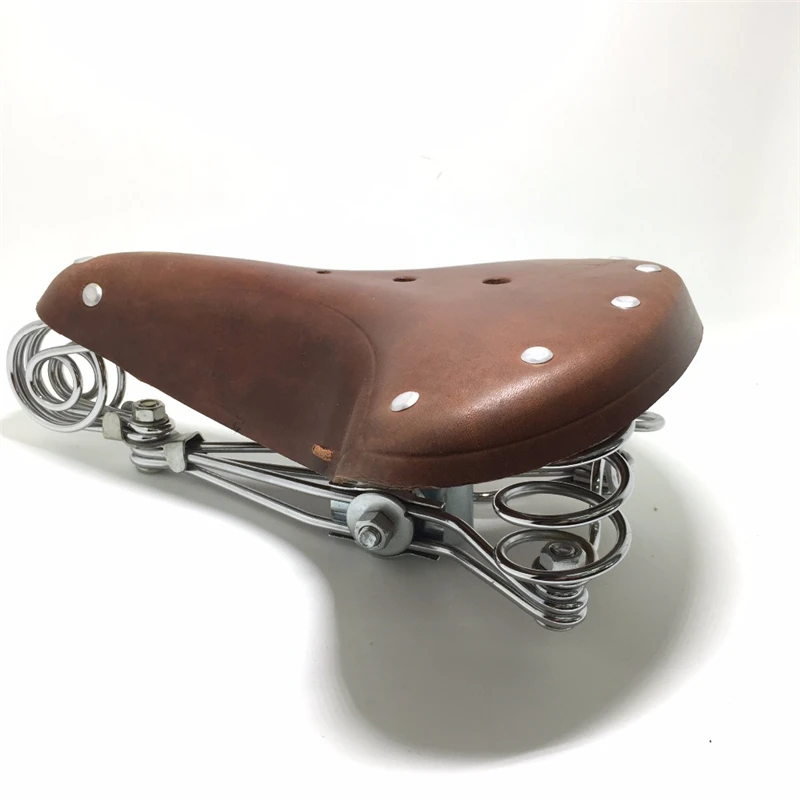 Traditional Old Style Bicycle Saddle Riveting Cow Leather Seat Road MTB Bike Standard Vintage Cushion Cycling Part