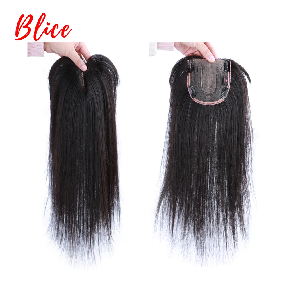 Blice For Women Synthetic Straight Hair Extensions Toppers With Bangs Clips In Hairpiece With Hairline Wig 16Inch