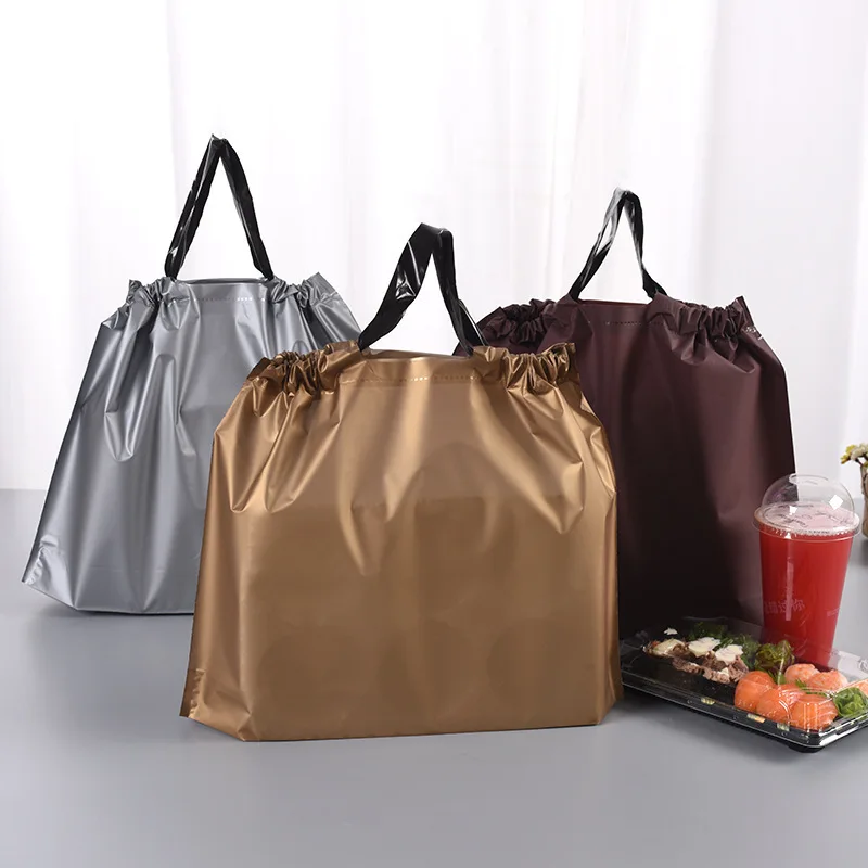 50Pcs/Pack Plastic Drawstring Bag Colorful Gift Bag with Handle Shopping Tote Bags Clothes/Shoes Packaging Pouches Party Bags