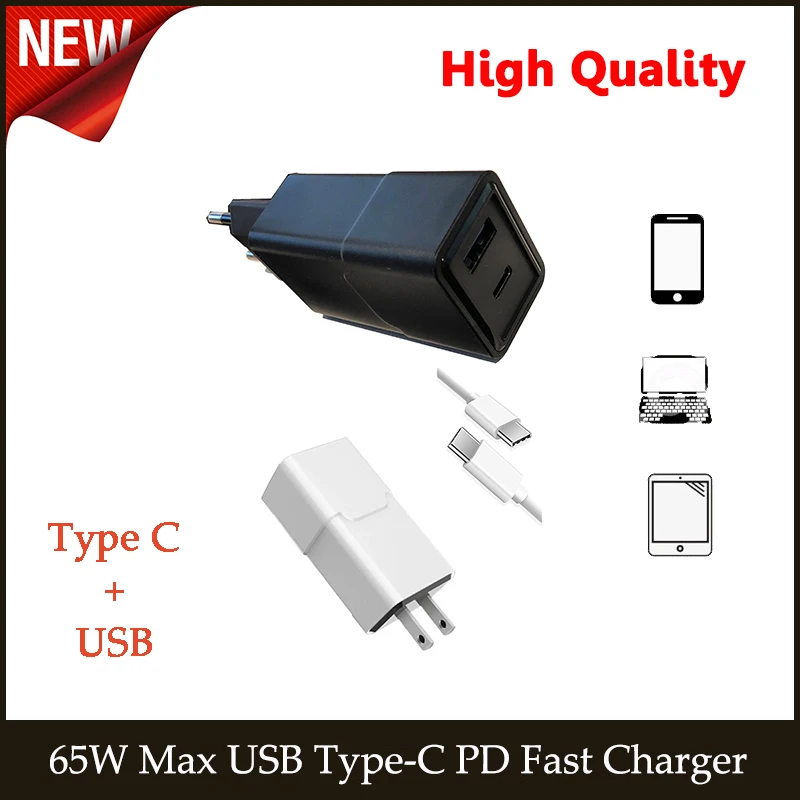 max 65w TYPE-C Power Adapter PD QC3.0 Charger USB-C for Macbook Pro Laptops FOR iPad Air Pro USB Port for iPhone / Samsung