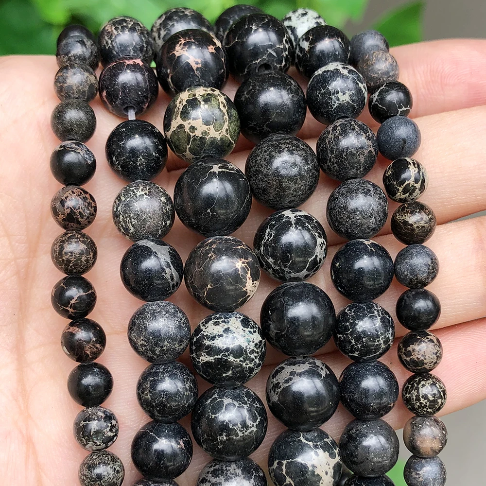 Wholesale Natural Black Sediment Jasper tone Beads Round Loose Spacer Beads For Jewelry Making Diy Bracelet 4/6/8/10mm 15inch